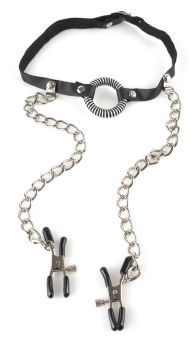 Fetish Fantasy Series O-Ring Gag with Nipple Clamps