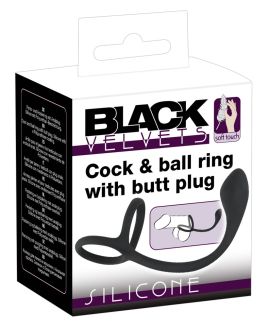Black Velvets Cock & ball ring with butt plug