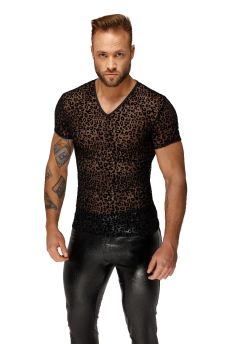 NOIR HANDMADE ALPHA T-Shirt aus Leopardenflock und V-Ausschnitt H071