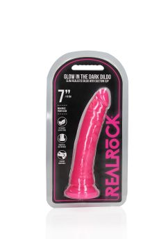 Slim Dildo Suction Cup - GitD - 7'' / 18 cm - Neon Pink