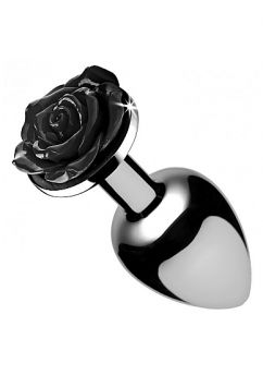 OUCH! ANALPLUG SILBER BLACK ROSE LARGE